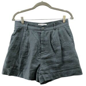 Reformation Mason Linen Shorts Womens Size 6 Pleated Front High Waisted Blue